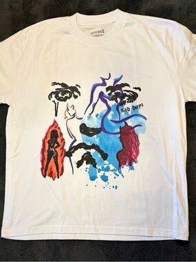 SADBOYZ White Tee with Multicolor Abstract Face and Figures Size Large